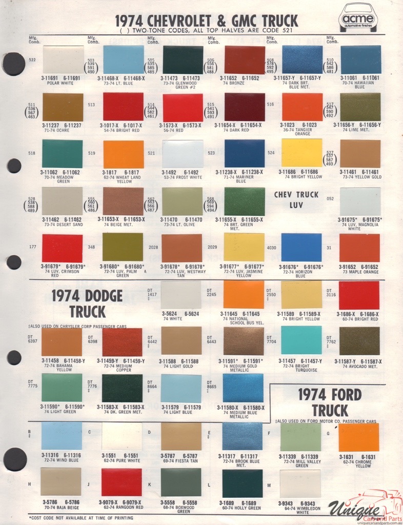 1974 GM Truck And Commercial Paint Charts Acme 1